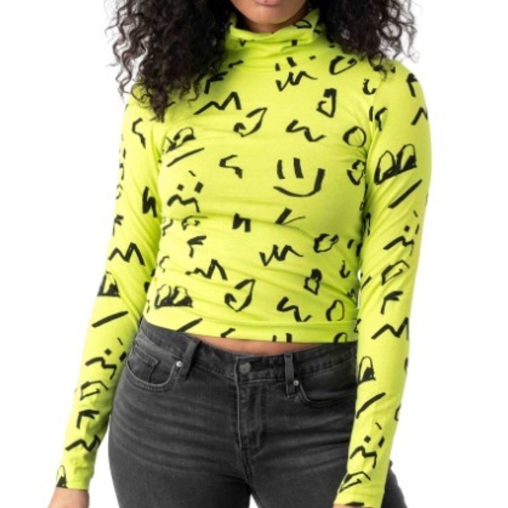 NWT Lazy Oaf x G.E.M Neon Scribble Turtleneck